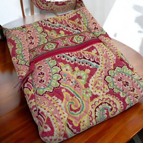 Vera Bradley Quilted Paisley Crossbody Bag Pink Yellow Green 9.5"W x 11"H - Picture 4 of 5